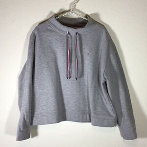 Tommy Hilfiger Sweatshirt Gray Mock Neck Top Ribbon Ties Size XL